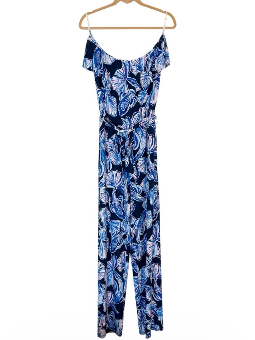 Lilly Pulitzer Navy Blue Fish Strapless Wide Leg Tie Althea Reel Life Jumpsuit